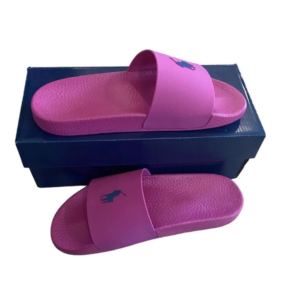 POLO RALPH LAUREN Signature Pony Men's Slides Pink/Light Navy Size 11 D NEW - Picture 1 of 3